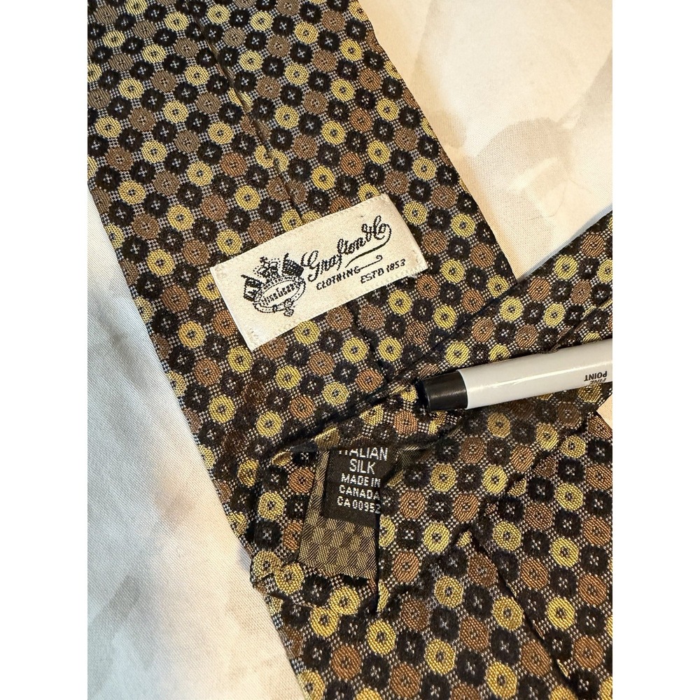 Grafton & Co	Dot Medallion Woven Geometric Italian Fabric 100% Silk Tie Necktie - Picture 3 of 7